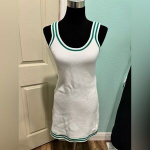 ALO Yoga White Mini Tank Dress with Green Trim